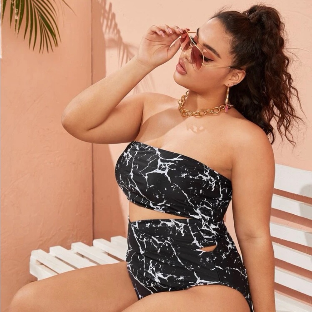 marble black bathing suit plus size